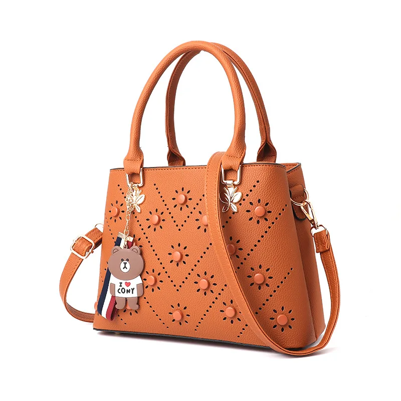 

2018 Popular Solid Zipper Hollow Out Rivet Women Soft PU Leather Handbags And Purse for Women Famous Brand Messenger Bags
