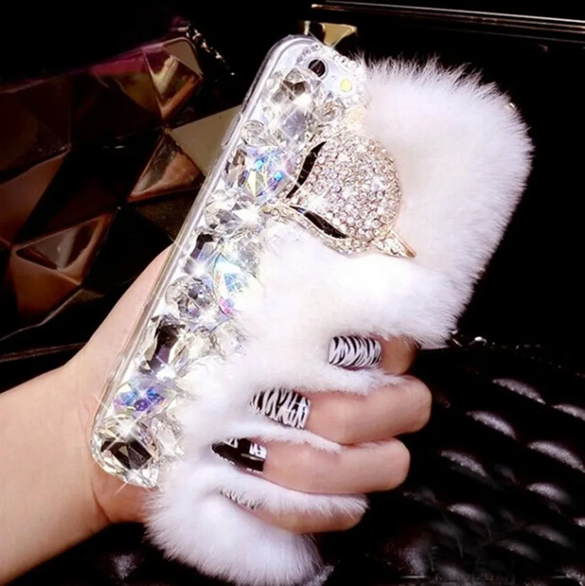 3D-New-Big-Diamond-Real-Rabbit-Fur-Soft-Cover-Case-For-Iphone-X-6-6s-6Plus (3)