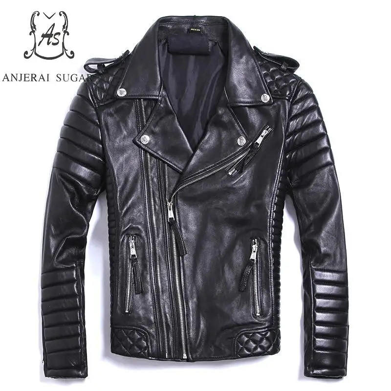 

Plus Size sheepskin genuine leather jacket men bomber jacket black Turn-down Collar Vintage S - 5XL short zipper Motorcycle coat