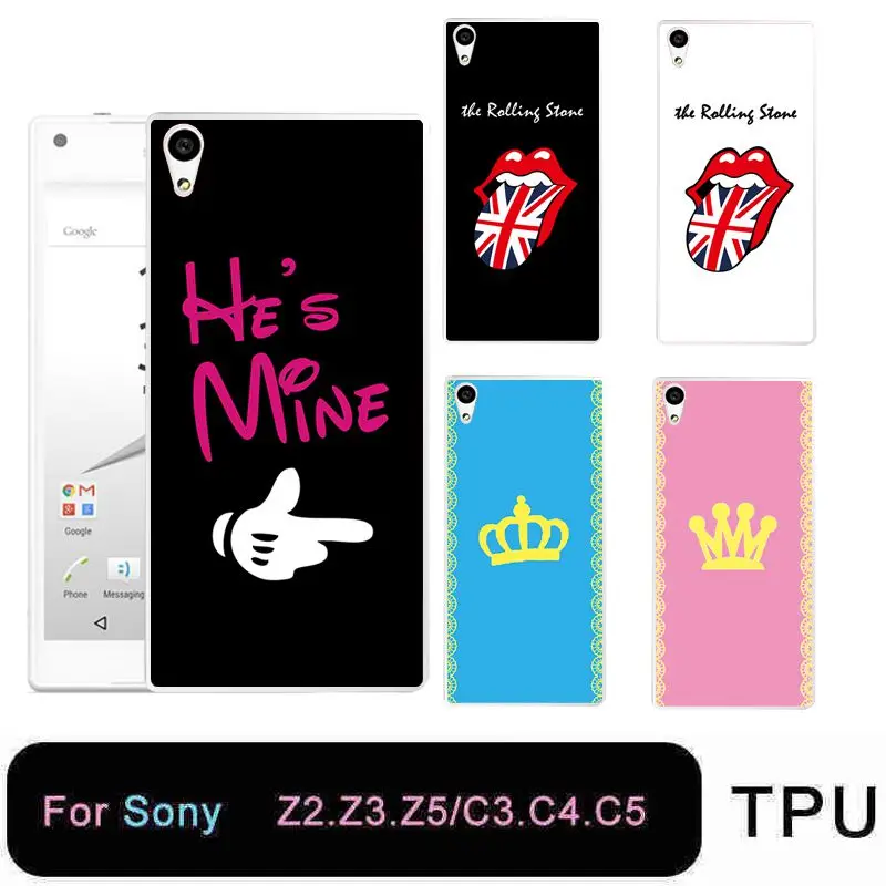 QMSWEI TPU Clear Soft Phone Case For Sony Z3 Z2 Z5 Z4 Painted Couple Crown Lip Letter Back Cover Free shipping C3 C4 C5 |