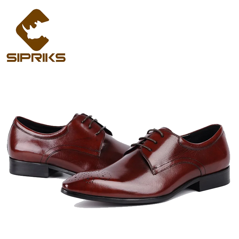 Escritório Derby Sipriks Moderno Nova Apontou De Toe Preto Vestido vermelho Vinho Homens Sapatos Importado Luxo Flats Italiano Para Chefe Vermelho Couro zz1nqrfZw