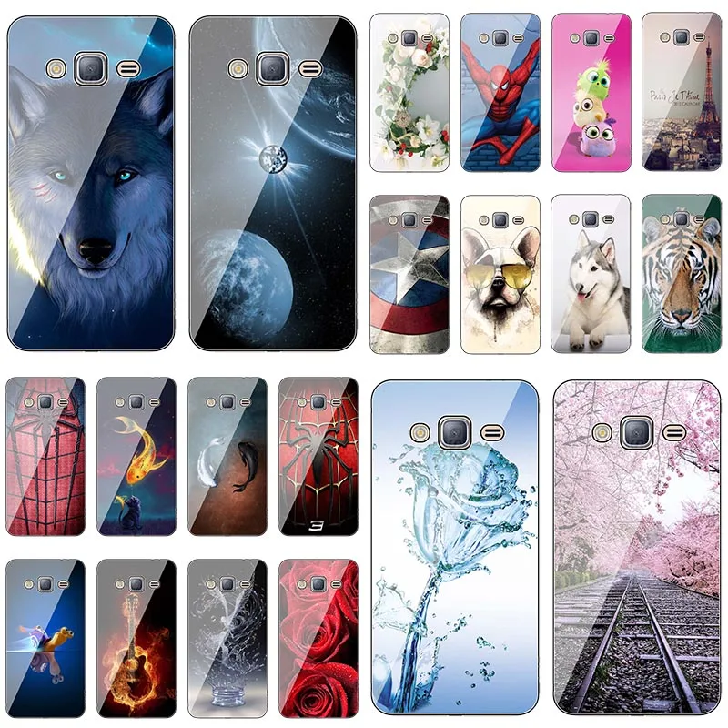 

Newest Tempered Glass Case For Samsung Galaxy J5 Duos J500F J500FN J500M 5.0" Print Case Cover Rose Wolf Patterned Fundas para