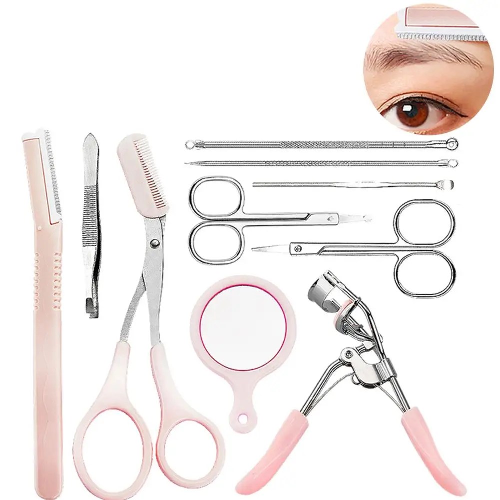 

10-in-1 Eyebrow Shaping Set Scissors Eyelash Curler Acne Needle Eyebrow Comb Scissors Makeup Tool Set Easy To Use And Portable