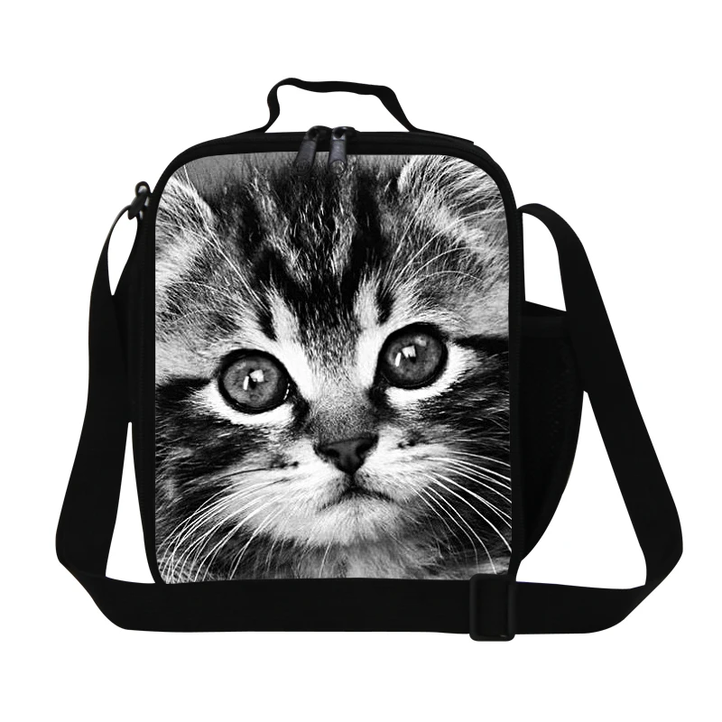 personalized cat print lunch bag with shoulder strap insulated lunch