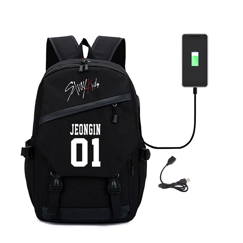 JEONGIN Straykids рюкзак с usb-портом для мужчин и женщин компьютерный рюкзак уличная дорожная сумка - Цвет: JEONGIN