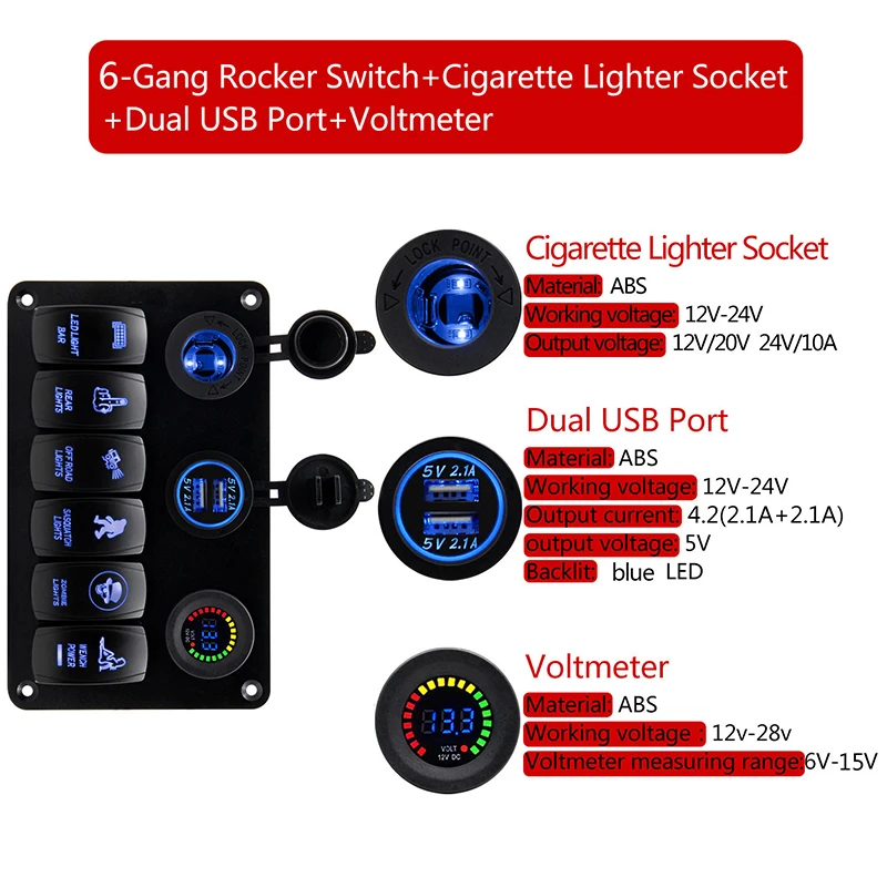 6 банд кулисный переключатель панель автомобиля морской лодки цепи Светодиодный брейкер+ Вольтметр