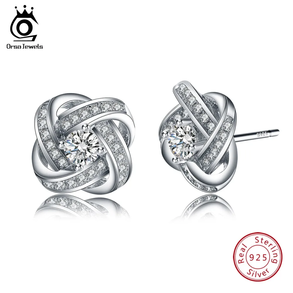 

ORSA JEWELS 925 Sterling Silver Stud Earrings For Women Flower Shape With AAA Zircon Romantic Earing Wedding Jewelry Gift OSE23