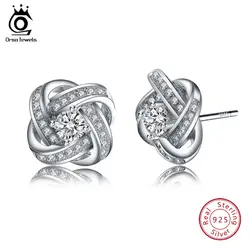 ORSA JEWELS 925 пробы серебряные серьги гвоздики для женщин цветок форма с AAA циркон Романтический серьги Свадебные украшения подарок OSE23