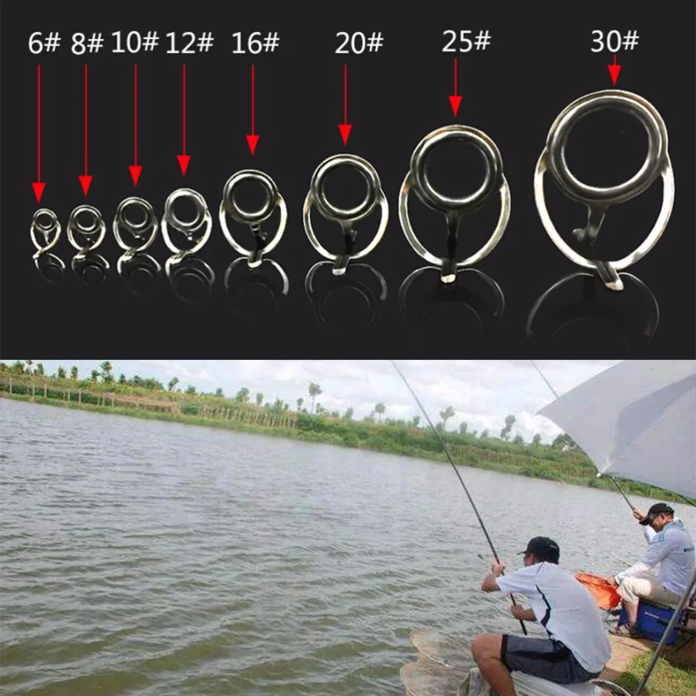 

8 Size 8 Pcs Stainless Steel DIY Eye Rings Fishing Rod Guides Tips Line Rings for Making Repair Kit