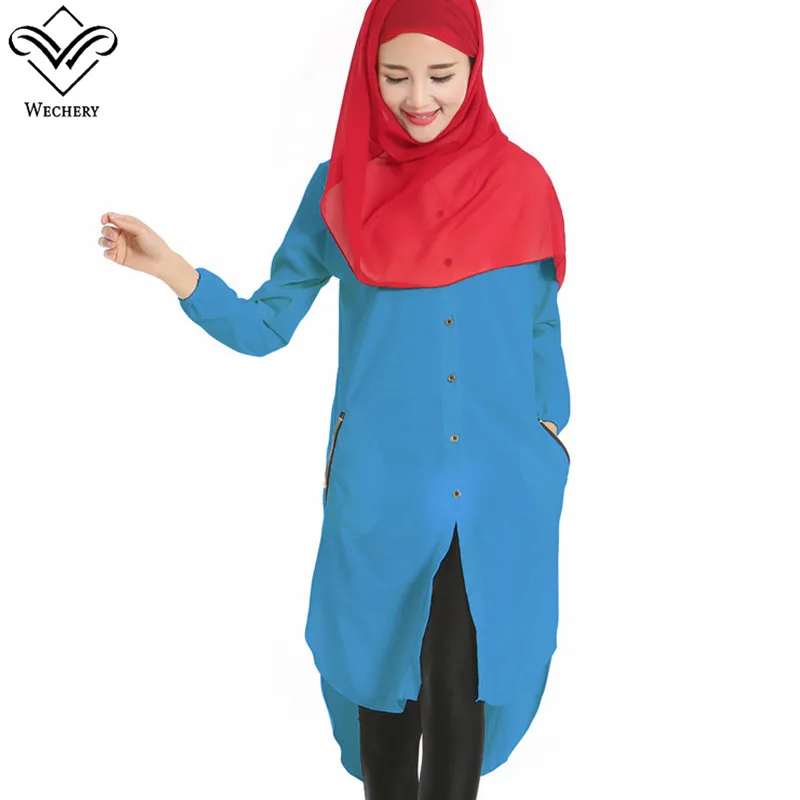 Wechery Дубай Abaya однотонное короткое платье с карманами модное Открытое на
