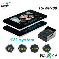 Sonnette d'interphone vidéo sans fil avec fonction de déverrouillage, fréquence numérique améliorée de 2.4GHz, touche tactile haute sensibilité de 7 pouces, étanche à la pluie 