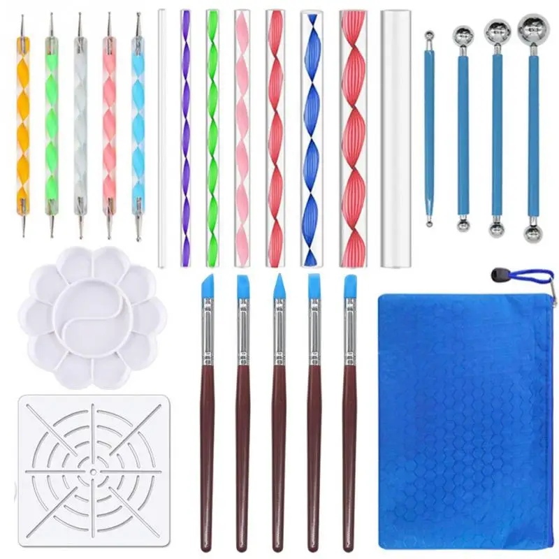 

25pcs/set Painting Tools Kit Paint Set Modeling Mandala Dotting Tools Sculpture Stencils Acrylic Painting Pen Palette