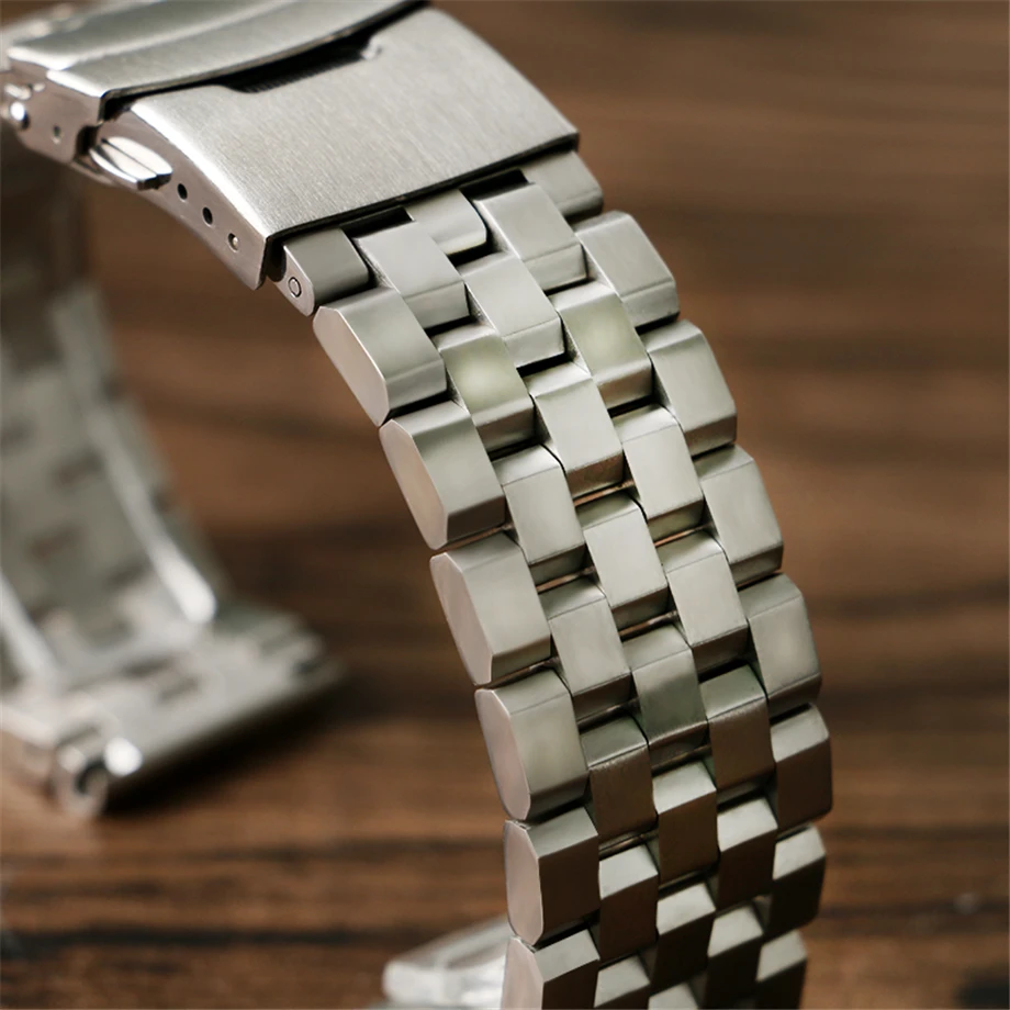Silver/Black Solid Stainless Steel 22mm 20mm Watchbands Folding Clasp Mens High Quality Watch Strap Replacement