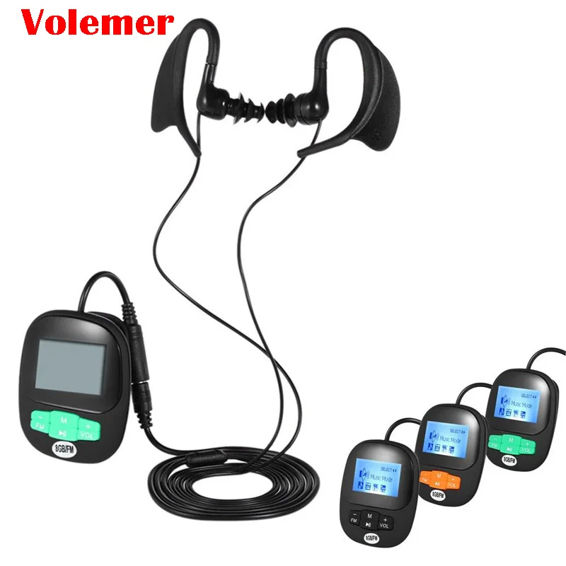 

Volemer 4G 8GB IPX8 Diving Swimming MP3 Waterproof Player Earphone Underwater Surf Sports Swim Mini Headset FM Radio Screen MP3