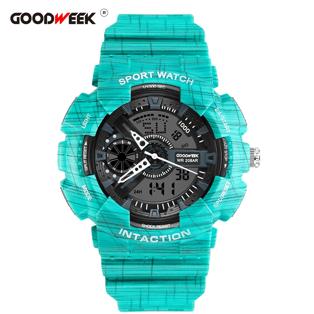 

GOODWEEK Outdoor Multi-functional Sport Watch for Man Waterproof Analog Digital Quartz Watches Chronograph Dual Display Watches