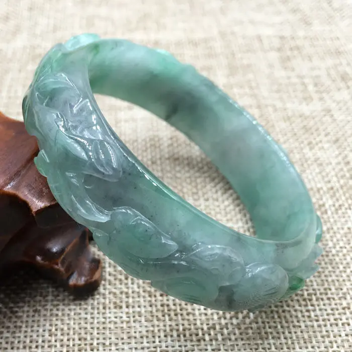 

A-1179 Vintage China Hand-carved Emerald Green Jadeite Jade Bangle Bracelet 58mm 28% 10.13