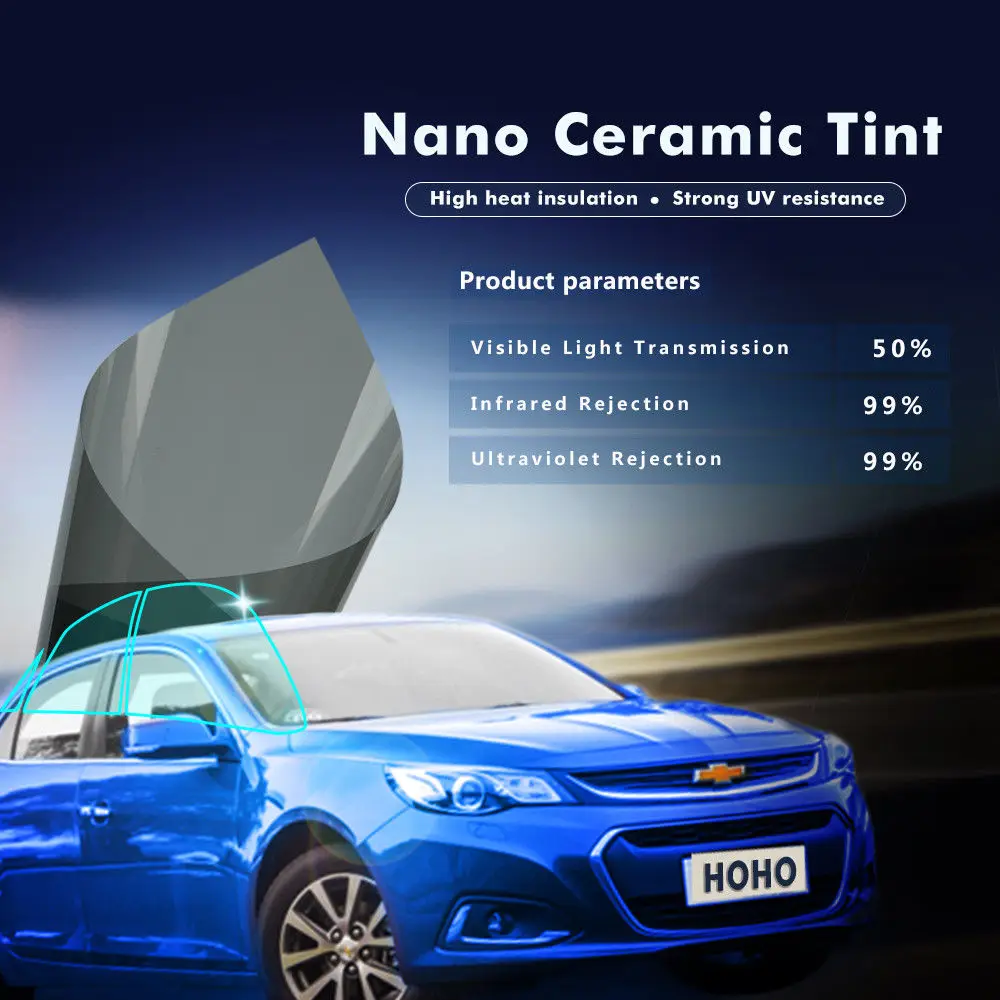 Тонировка для окон автомобиля нано-керамика 2 мил защита от солнца 50% в тонировка