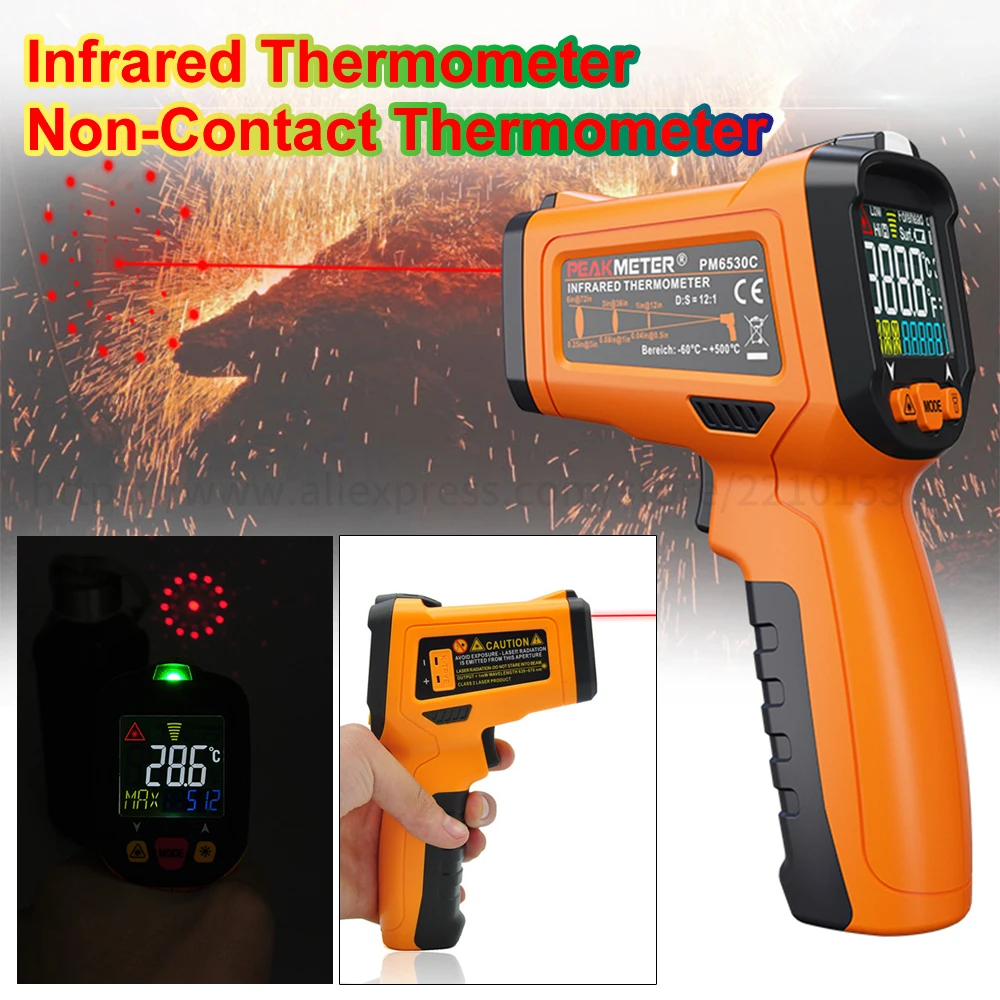 PEAKMETER PM6530 Handheld Digital Infrared Thermometer Gun with
