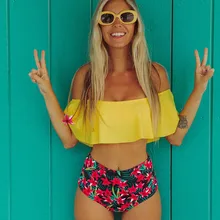 2019 New Sexy High Waist Bikini Swimwear Women Swimsuit Off Shoulder Bathing Suit Biquini Ruffle Brazilian Bikini Set Beach wear 2019 New Sexy High Waist Bikini Swimwear Women Swimsuit Off Shoulder Bathing Suit Biquini Ruffle Brazilian Bikini Set Beach wear