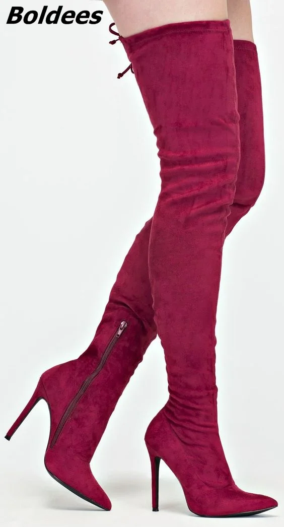 red suede stiletto boots