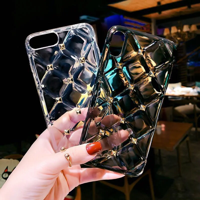 

Ottwn Luxury Cases For iPhone 7 8 Plus X XR Soft TPU Back Cover For iPhone XS Max 6 6s Plus Transparent Rivet Diamond Phone Case