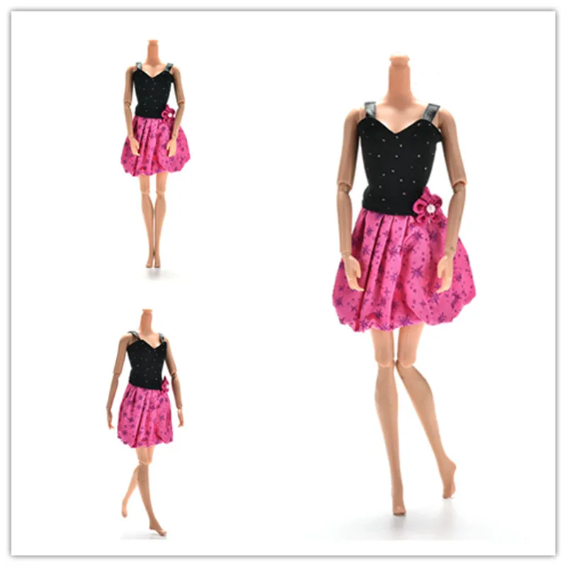 

1Pcs New Fashion Handmade Black Rose Patchwork Flower Dress For Princess Dolls Clothes Party Ball Gown Dress