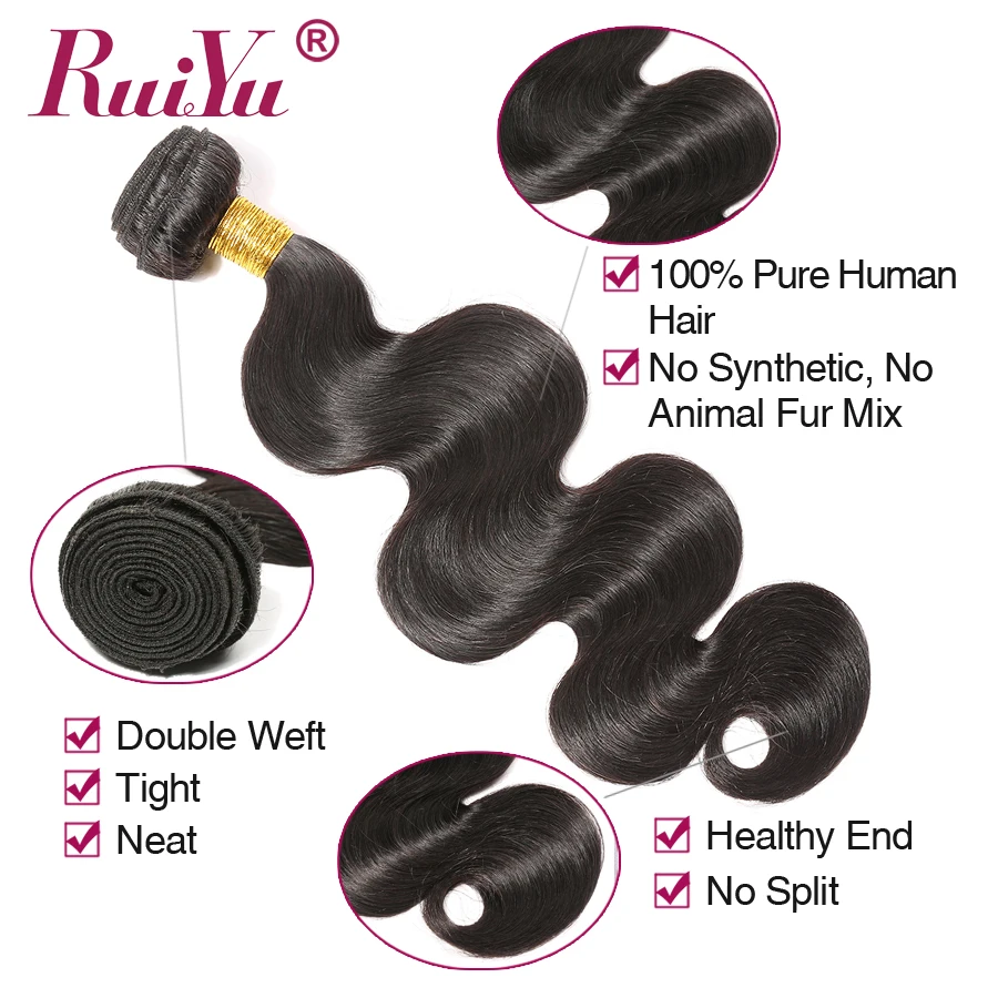 Ofertas RUIYU Hair Brazilian Body Wave Bundles 100% Human Hair Weave Bundles 3/4 Bundle Deals NonRemy Hair Human Hair Extensions