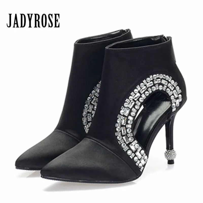 Jady Rose Ankle Boots for Women Pointed Toe Hollow Out Summer Boot Black Women Pumps Rhinestone High Heels Botas Mujer Jady Rose Ankle Boots for Women Pointed Toe Hollow Out Summer Boot Black Women Pumps Rhinestone High Heels Botas Mujer