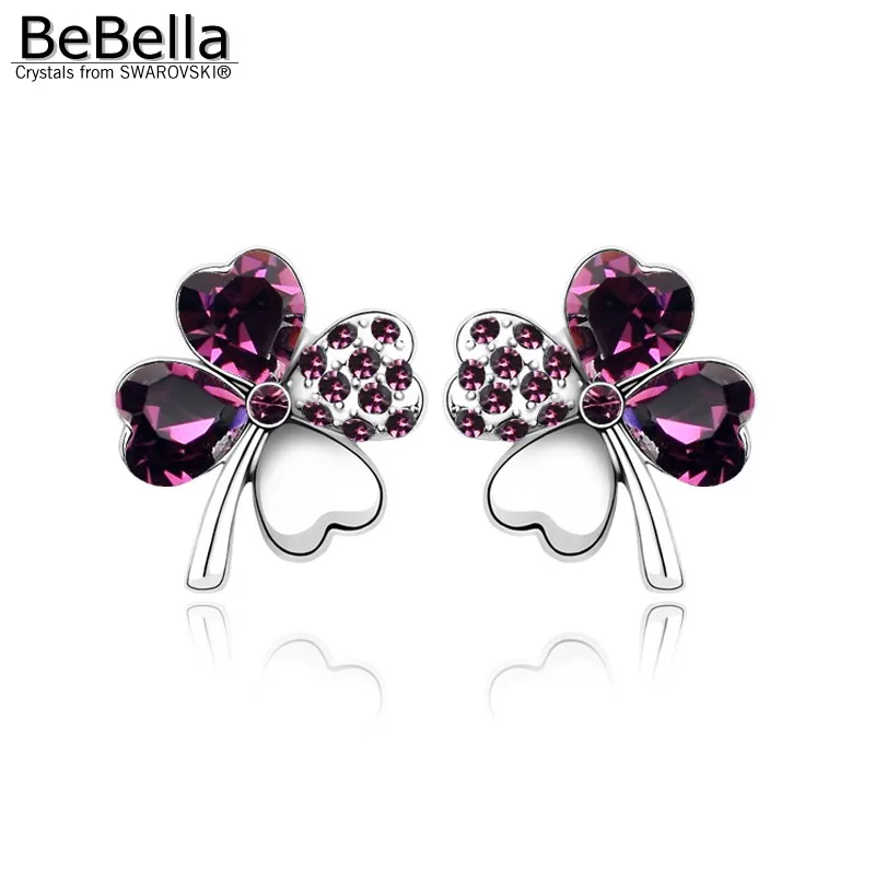 Серьги гвоздики с клевером BeBella 5 цветов элементами Сваровски|clover stud earrings|stud