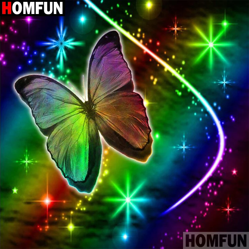 Алмазная живопись HOMFUN A01823 Бабочка полноразмерная/круглая вышивка крестиком