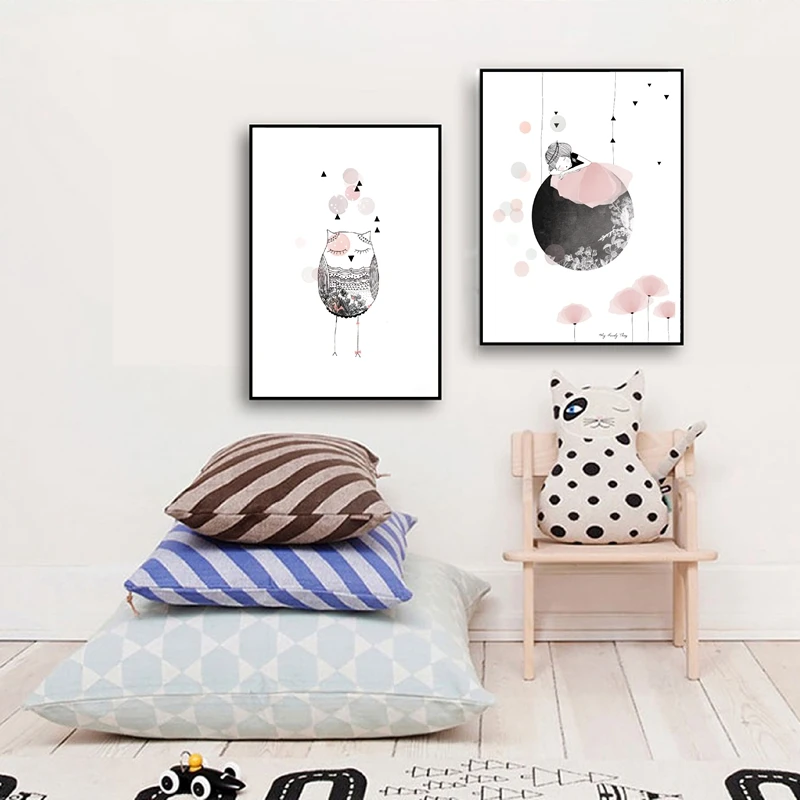 Kids-Girl-Poster-Cute-Wall-Art-Print-Girl-With-Flowers-Cartoon-Canvas-Painting-Lovely-Picture-For (4)