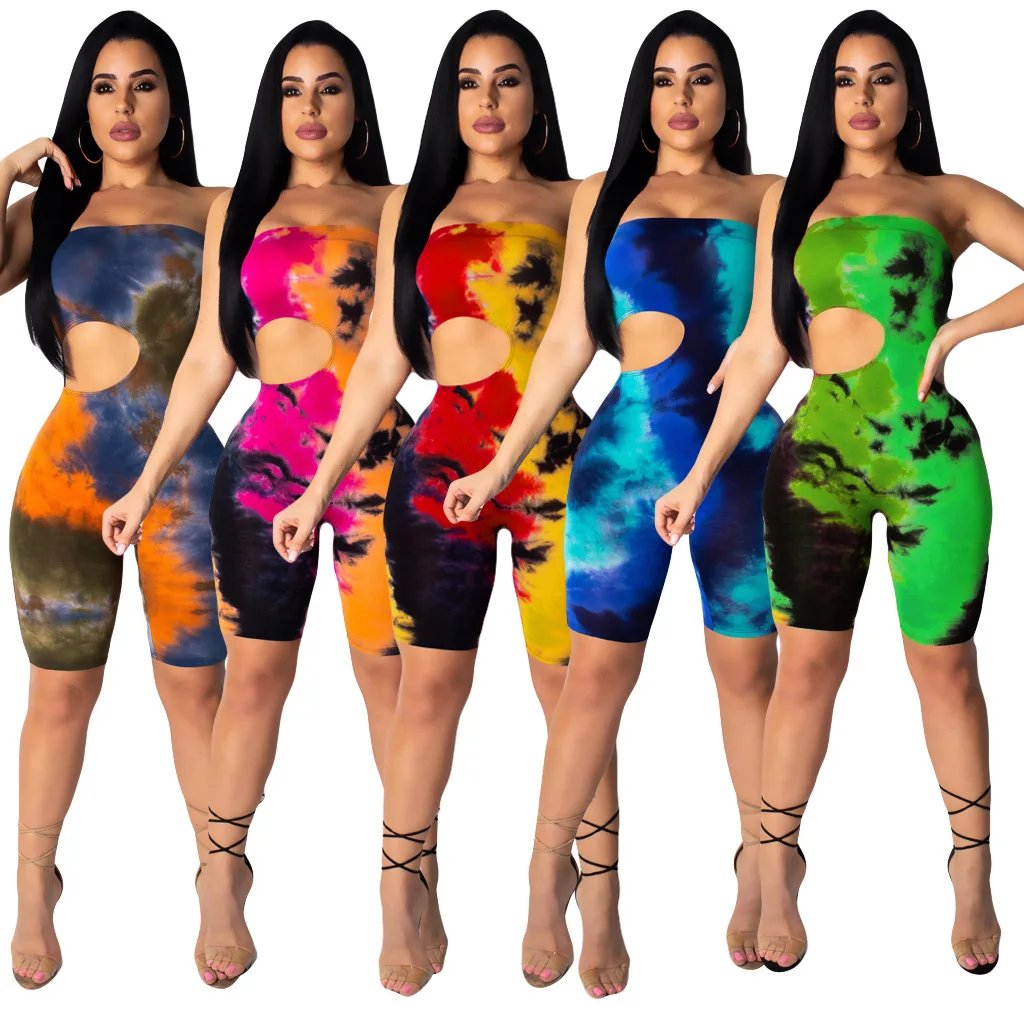 

Streetwear Playsuits Print Bodysuit Women Summer Hollow Off Shoulder Warp Combinaison Femme 2019 Sexy Female Jumpsuit Colorful