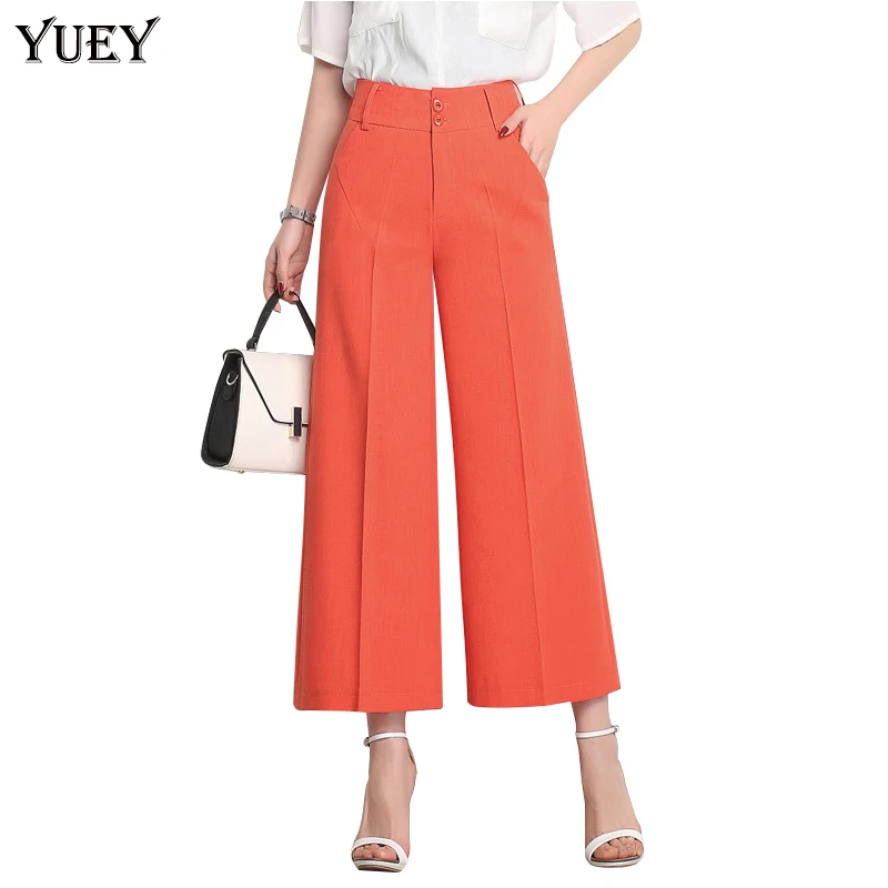 

Brand new women wide leg cropped pants high waist plus size fashion loose female summer thin calf lengt pants white red blue 6XL