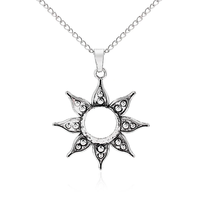 1Pcs Silver Large Sun Pendant Beads Amulet Chain Necklace Lagenlook