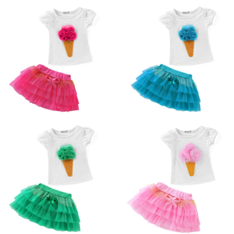 Jual Gadis Gaun 2019 Musim Panas Baru Bayi Gadis Pakaian Lengan Pendek Katun T Shirt + Gaun 2 Pcs Pakaian Set Fashion 2 7 Thn Anak anak Pakaian