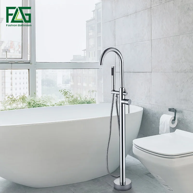 

FLG Chrome Bathtub Floor Stand Faucet Mixer Single Handle Mixer Tap 360 Rotation Spout With ABS Handshower Bath Mixer Shower
