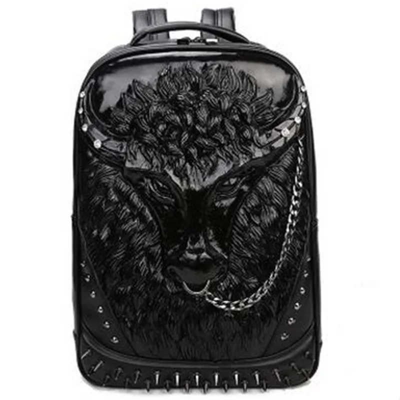 

2018 Men Leather Chain Backpack ForTravel Punk Rivet Empaistic Animal Printing Motorcycle Backpack Waterproof Women Laptop Bags