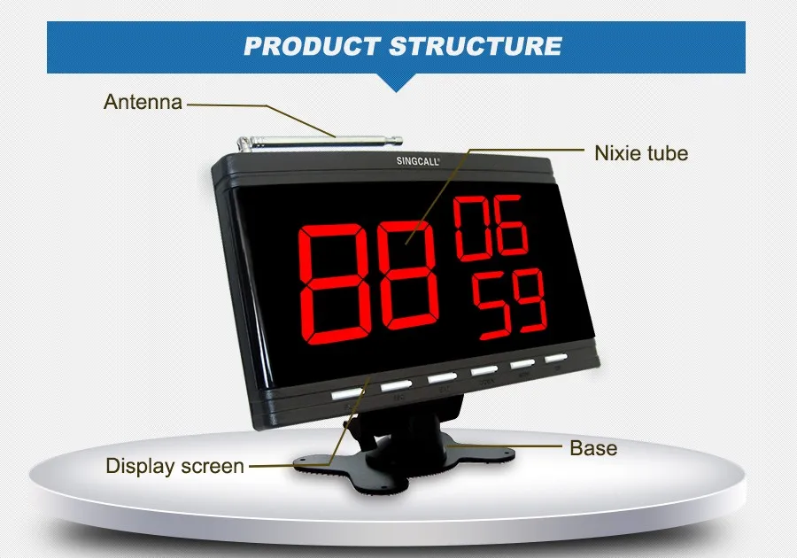 SINGCALL Таблица вызова официанта система подкачки для обслуживания клиентов. Вызова официанта 10 кнопок вызова и 2 приемника часов, 1 дисплей