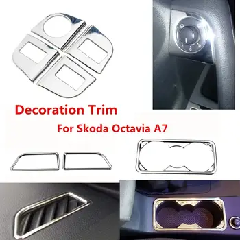 

Car Armrest Button Switch Dashboard Outlet Vent Water Cup Holder Cover Cap Tirm Stainless Steel Sticker For Skoda Octavia A7