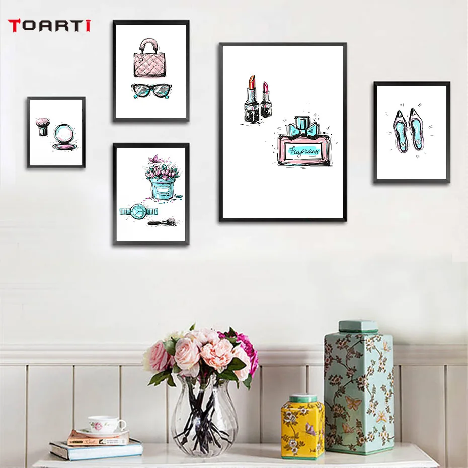 Lady Ornament Watercolor Painting Pink Theme Still Life Posters&Prints Nordic Art For Girls Room Wall Decor Mural Christmas Gift (3)