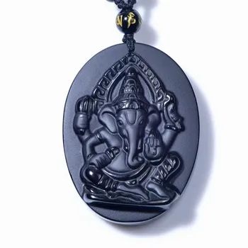 

Drop Shipping Obsidian Elephant Amulet pendant free Chain obsidian Blessing Lucky pendants