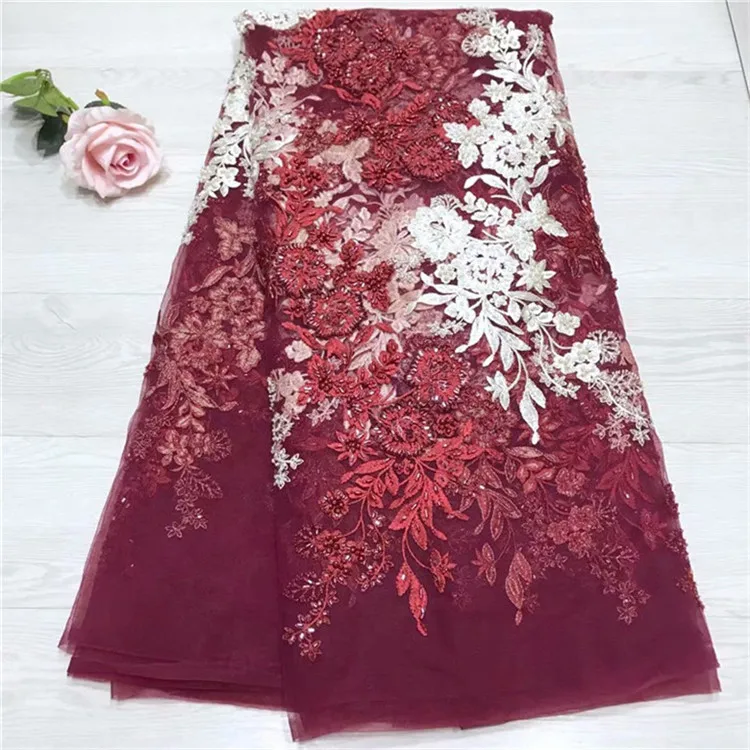 

Best Quality African Lace Fabric High Quality Embroidery sequins French Mesh High-end bead tube embroidery Nigeria Lace Fabric