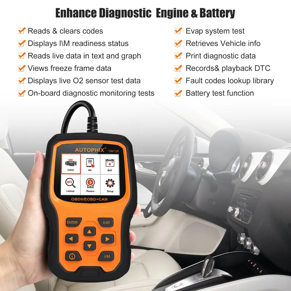 Автосканер Autophix OM129 OBD2 многоязычный считыватель кодов ODB OBDII для проверки