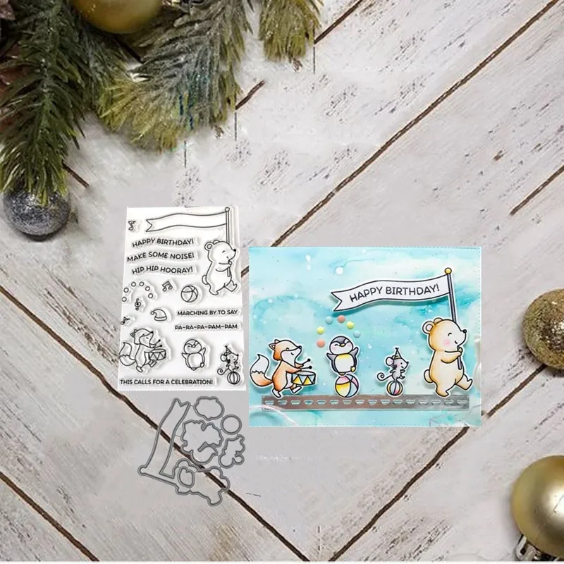 

ME Animals Parade Stamps And Metal Cutting Dies For DIY Scrapbooking Crafts Embossing Paper Cards Making New Cut Dies for 2019