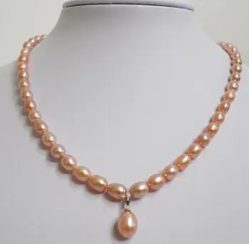 

free shipping Noble jewelry beautiful natural south seas gold pink pearl necklaces18inch silver