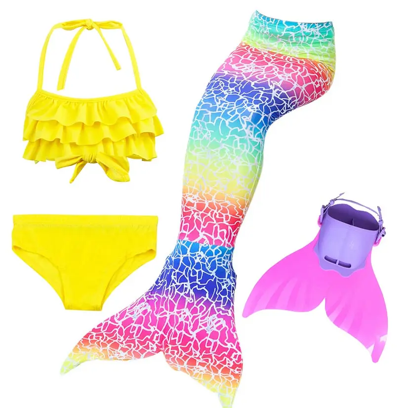 

New 2018 Girls Children Mermaid Tails with monofin For Swimming Bikini Bathing Suit Swimmable Wear Costume Children Clothes set