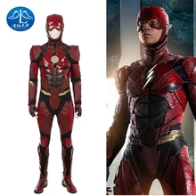 Justice League Flash Cosplay Costume Red Leather Suit Superhero Halloween Costumes For Adult Custom Made Jumpsuit Flash Costume