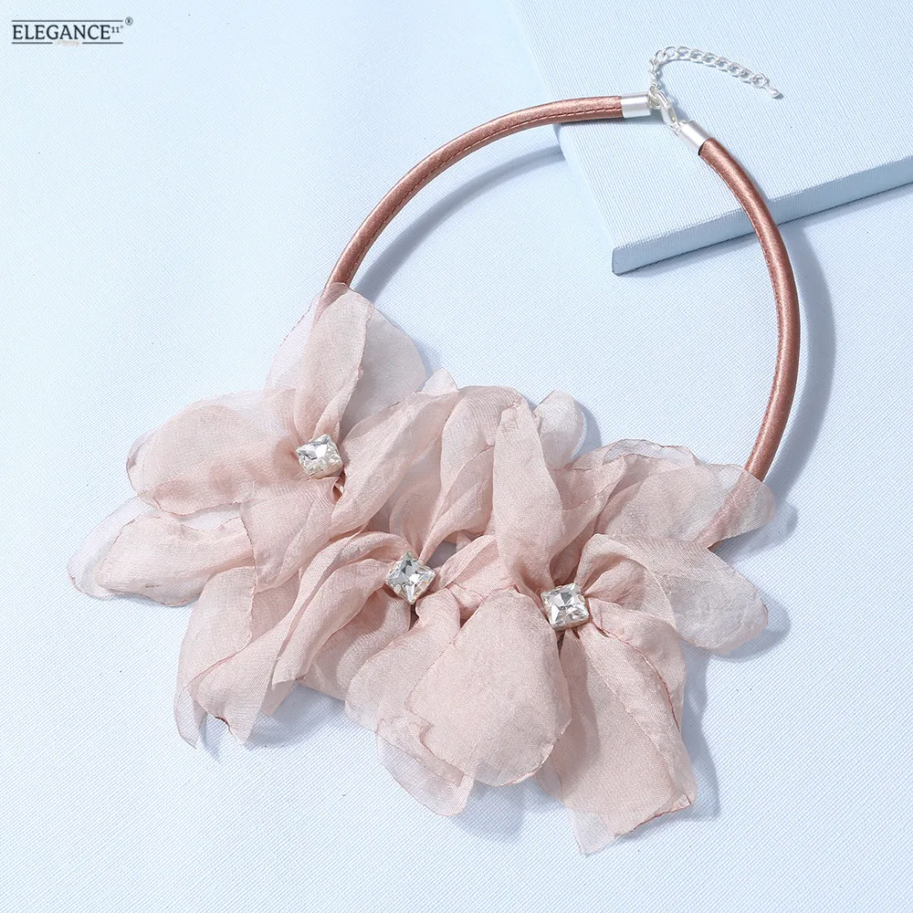 Elegance Women Choker Necklace Big Flower Fashion Rhinestones Necklaces