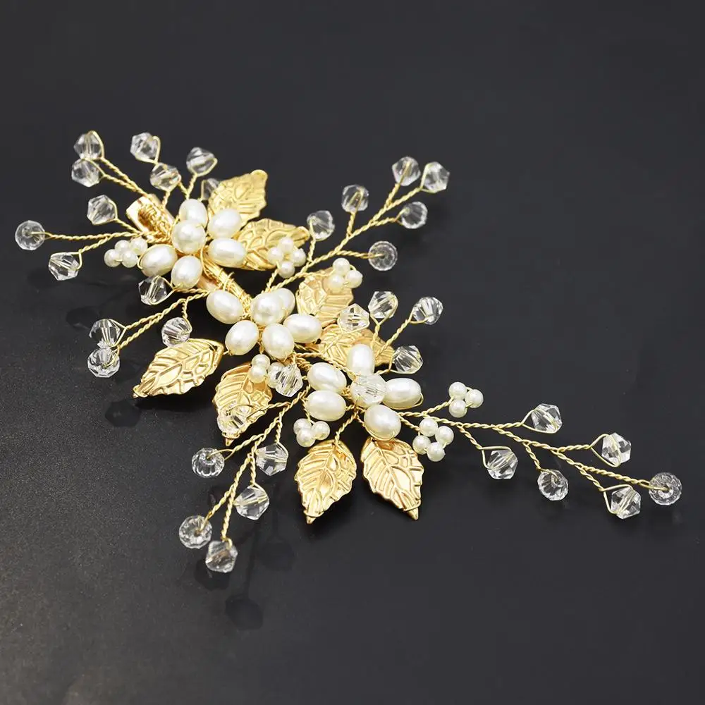 

Gold Leaf Barrette alligator Hair Clip Baroque Pearl Hairpins Headdress Headpiece Greek Goddess Wedding Hair Accessories Jewelry