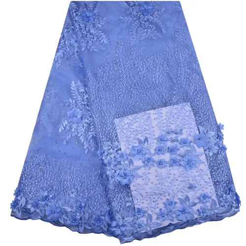 Sky Blue French Lace Fabric 3D Flowers Embroidered African Tulle Lace Fabric With Beads African Lace Fabric For Wedding A1255 - Цвет: As picture